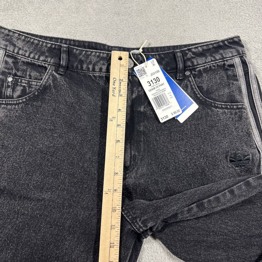 adidas 3 Stripes Jeans Pants Womens 31x30 Wide Leg Black Denim Loose Fit - Picture 5 of 14